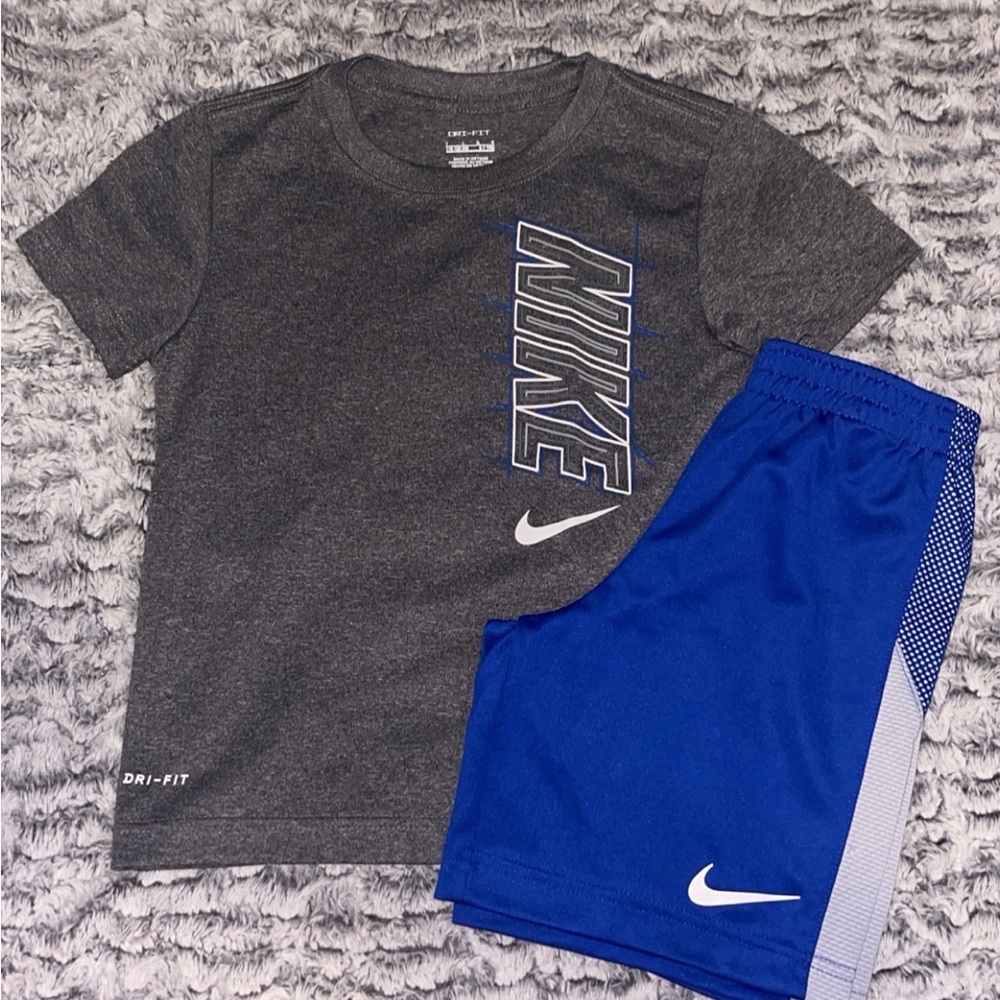 Nike Kids Gray Dri-FIT Tee & Royal Blue Shorts